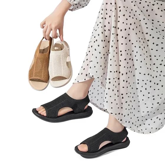 Sandálias de praia femininas com detalhes vazados macias confortáveis ​​e respiráveis com design ortopédico