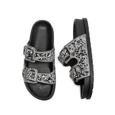 Sandália Birken Papete feminina Fivela ajustável de strass de luxo design MEIJILE