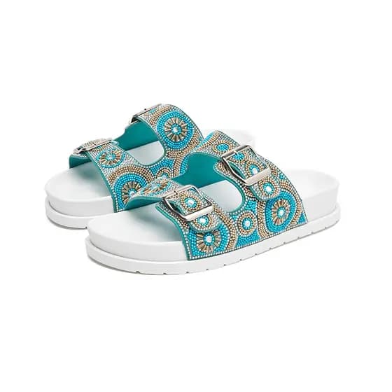 Azul Birken Sandália Feminina Papete Novos strass Com fivela ajustável Meijile Original
