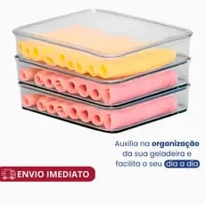 Kit Porta Frios Presunto Queijo Kit Acrílico Resistente Único Duplo Triplo Com Tampa Hermético Empilhável