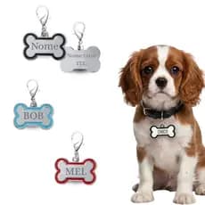 Plaquinha Personalizada para Pets – Cães e Gatos P e G – Nome e Telefone Gravada a Laser