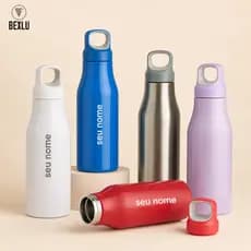Garrafa Inox Personalizada  650ml Colorida Com Alça Academia Fit Premium