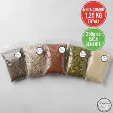 Combo 5 Sementes Premium: Chia, Linhaça, Girassol, Abóbora e Gergelim | Mix 100% Natural