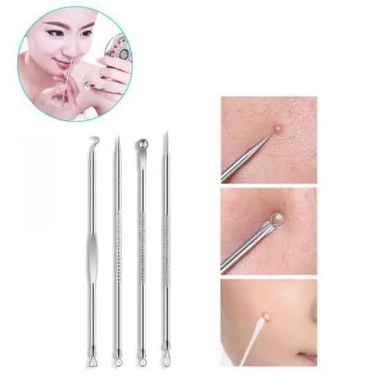 Extrator Removedor Tira Acne Cravos Espremedor Espinha Poros Kit 4 Peças . Limpeza Higiene Nariz