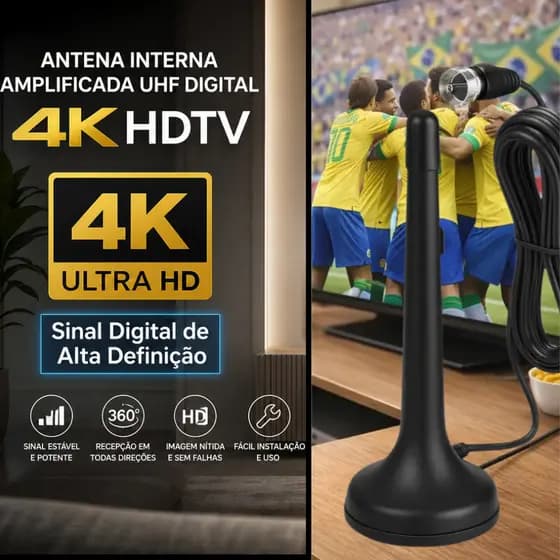 Antena Interna Amplificada Uhf Digital 4k Hdtv Canais Abertos Disponíveis. Copa Seleção Jogos