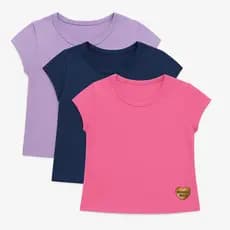 Kit 2 Blusas Manga Curta Infantil Menina Feminino Algodão Cotton Lisa Basica - Roupa Infantil Menina