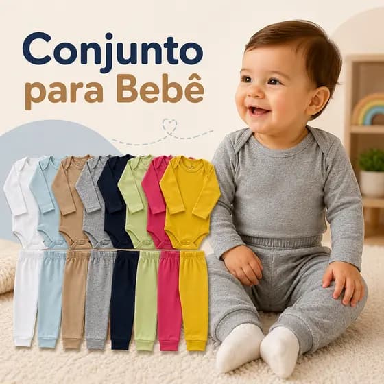 Kit Conjunto Infantil Menina Menino Body Manga Longa e Calça | Roupa de Bebê Menina