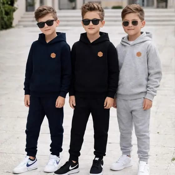 Conjunto Moletom Infantil Menino Quentinho – Casaco com Capuz + Calça Moletom Quentinho Básico Escolar