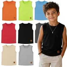 Kit Regatas Infantil Menino Básicas Algodão Sortidas | Roupa Infantil Menino Tamanho 02 a 12 Anos