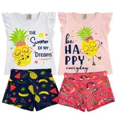 Conjunto Infantil Menina Feminino  - Blusa Algodão Glitter e Short Cotton Tamanho 02 a 12 anos