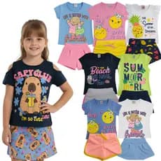 Kit Conjuntos Estampados Infantil Sortido | Conjuntos Blusa e Short de Menina | Roupas Infantis Femininas