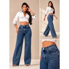 Calça Jeans Feminina Wide Leg Cintura Alta 100% Algodão PREMIUM 38/40/42/44