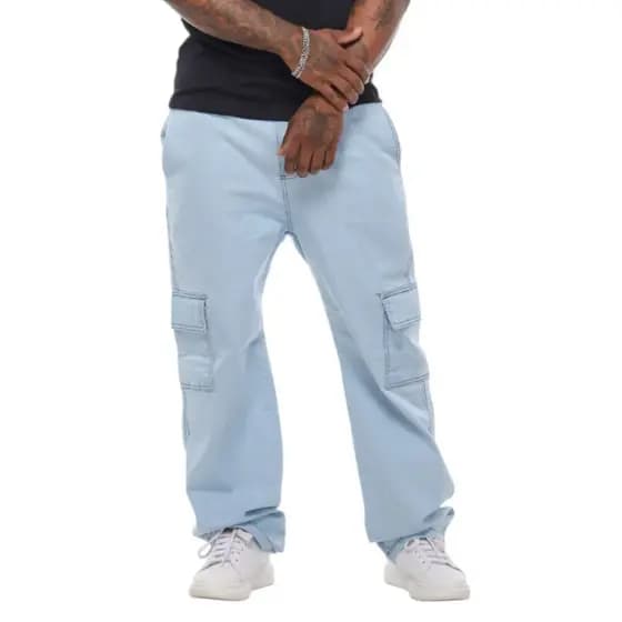 Cargo calça estonada marmorizada cinza Jeans azul ,skate, moda unisex Larga Streetweer