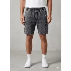 Bermuda Cargo Masculina Jeans Estonado Streetwear Solta Casual com Bolsos Grandes Cintura Codao
