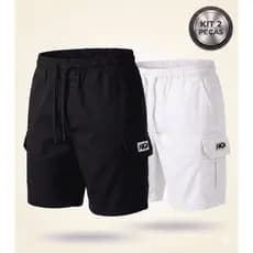 Kit 2 Shorts Cargo Masculino Sarja Premium 100% Algodão HI GI Mauricinho Bolsos Funcionais Verã 2026