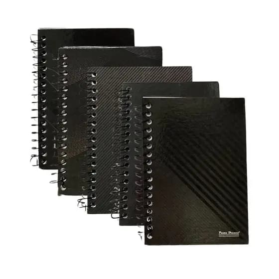 Kit 5 Caderneta Pequena Espiral Preta 1/8 Capa Dura 80 Folhas