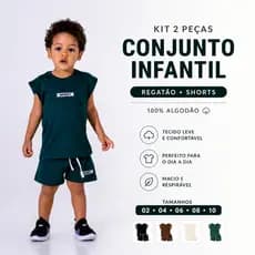 kit 2 peças Conjunto Infantil Regatão Machão e shorts Infinity Rubber White 100% Algodão