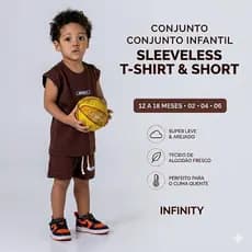 kit  2 peças Regatão Machão Oversized e shorts - Marrom Infinity Black