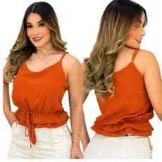 Regata Feminina Moda Verão Em Crepe Com Babado E Alça Ajustável