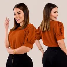 Blusa Feminina Manga Curta Lisa Social Elegante Moda Evangélica Estilosa Verão