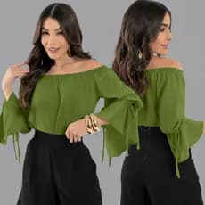 Blusa Feminina Ombro a Ombro Manga 3/4 com Amarração – Elegante e Moderna Verão 2025