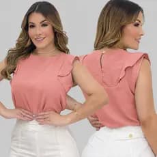 Blusa Feminina Babado manga curta Regata moda verão camiseta 2026