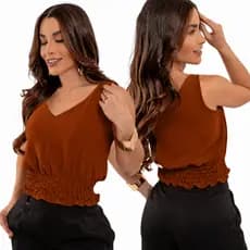 Blusa Feminina Cropped Regata Elegante Com Elastek Na Cintura  Verão 2026