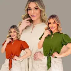 Blusa Feminina Manga Princesa com Amarração Frontal – Elegante e Estilosa
