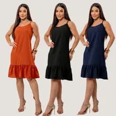 Vestido Liso Feminino Com Alças Finas e Babado Moda Verão Confortável e Estiloso Blogueira