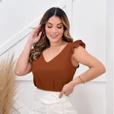 Blusa Feminina  Elegante Decote V Regata Babado Moda Casual Chic Tendência 2026