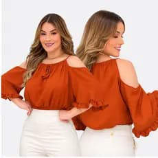 Blusa Feminina Manga 3/4 com Babadinhos – Ombro Vazado – Moda Chic