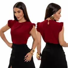 Blusa Feminina Social Babado na Manga Chique Casual Moda Feminina Verão