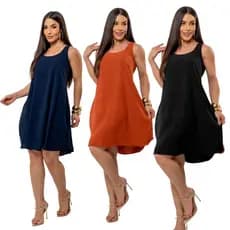 Vestido Feminino Soltinho Com Bolso Regata Gola Redonda Confortável Casual Moda Verão
