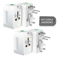 4 Adaptadores de Tomada Universal, Para Viagem, Mais de 150 Países, Internacional, Bivolt, AVIBES