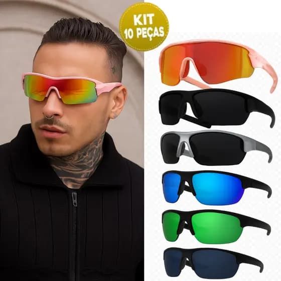 Kit 10 Óculos de Sol Esportivo Polarizado UV400 Masculino Feminino – Premium
