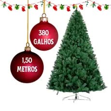 Árvore de Natal Verde 1,50m com 380 Galhos e Base de Metal – Luxo Premium