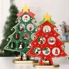 Kit Enfeite de Natal em Madeira 20cm – Decoração Natalina com Detalhes Charmosos para Árvore e Ambientes