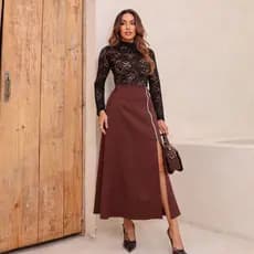 Saia Longa alfaitaria com bolso frontal Elegante e Versatil Moda Blogueira Detalhe Ziper Moderna Moda Evangélica P081