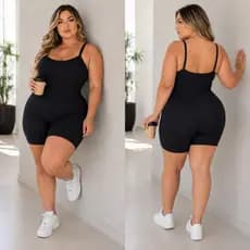 Macaquinho Macacão Plus Size Feminino Estiloso Anarruga Alça Fina Academia Zero Transparência P055