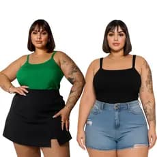 Kit 2 regata Feminina plus size de alcinha blusa básica canelada com bojo tamanho Grande P007