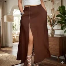 Saia Longa alfaitaria com bolso frontal Elegante e Versatil Moda Blogueira Detalhe Ziper Moderna P081