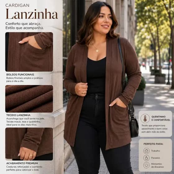 Max Casaco Kimono Cardigan Inverno Plus Size Feminino Blusa de frio Lanzinha Manga Longa Estiloso P092
