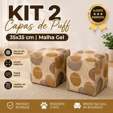 Kit 2 Capas para Puff 35x35 cm Malha Gel Premium Estampada com Elastano Ajuste Perfeito Lavável