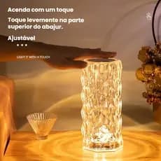 Abajur LED Cristal Recarregável USB 3 Cores Touch Luminária de Mesa Decorativa