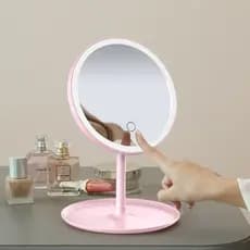 Espelho de Maquiagem LED com Luz 3 Tons Recarregável USB Touch Mesa com Bandeja
