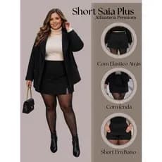 Short Saia Alfaiataria Plus Size Premium Elegante Com Elastico Atrás Confortavel Moda Inverno Look  Alta Qualidade