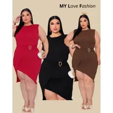 Vestido Plus Size Feminino Midi Transpassado com Fivela Assimétrica Elegante Festa Casual