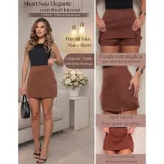Shorts Saia Feminino Alfaiataria Fenda Lateral Zíper Lateral Elegante Chic Uniforme Trabalho