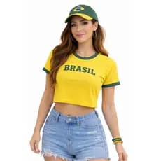 Cropped Brasil Feminino Baby Look Verde Amarelo Copa 2026 Blusa Ribana Manga Curta Verão Moda Blogueira