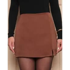 Short Saia Feminino Alfaiataria Premium Cintura Alta Fenda Lateral Saia Atrás Elegante Moda Inverno Blogueira